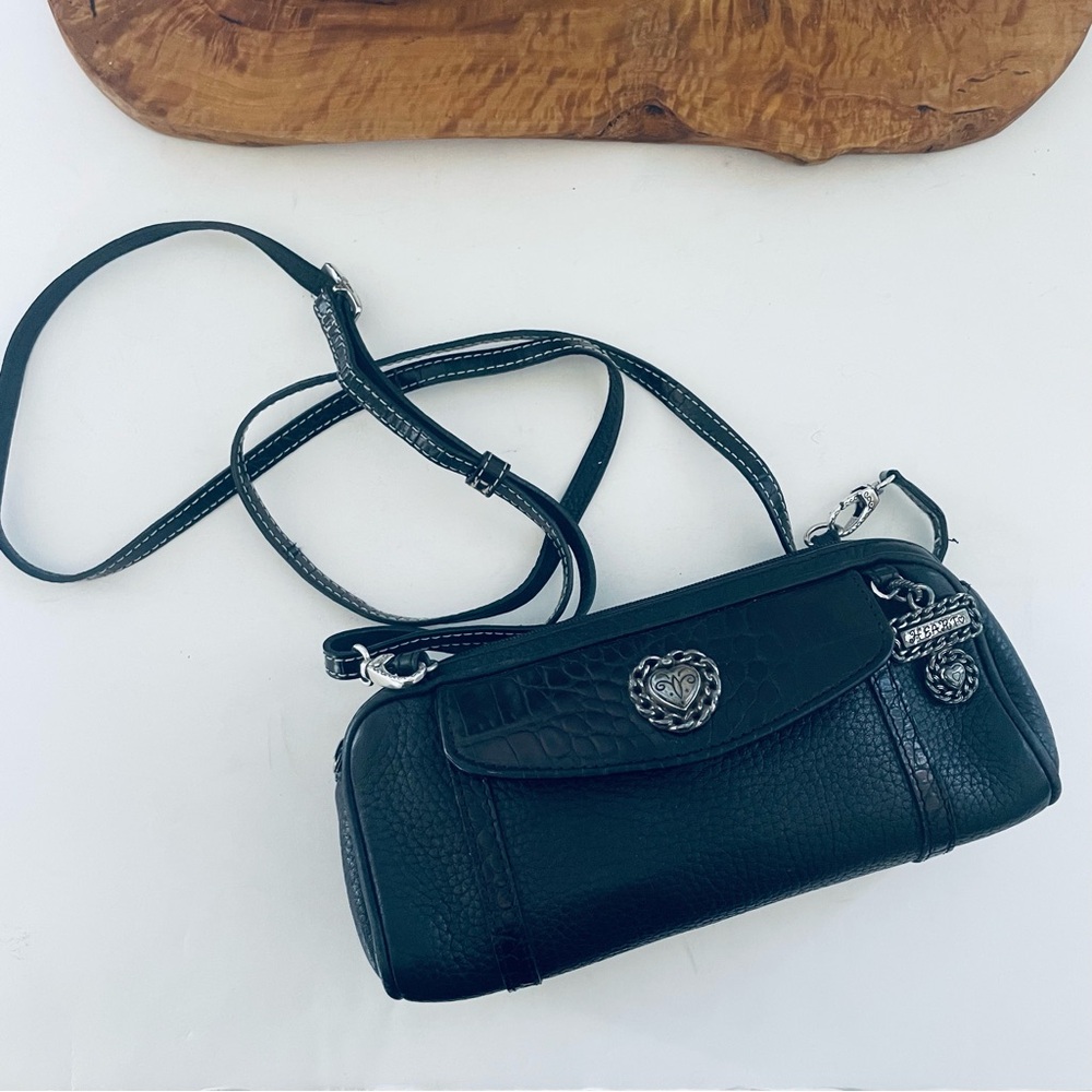 Brighton Vintage Black Croc Leather Silver Heart crossbody bag pocket red inside - Picture 6 of 15